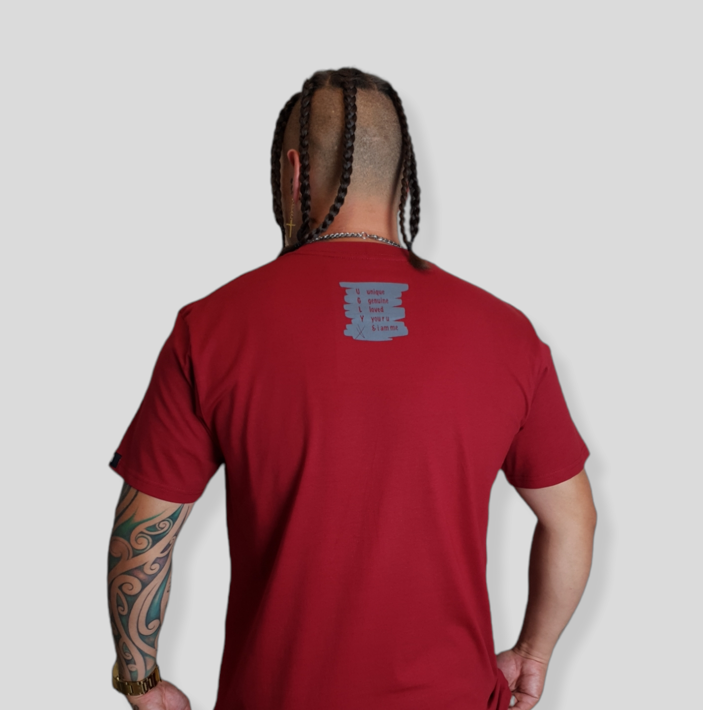 Mens UGLY T Shirt Rich Red With Grey Print